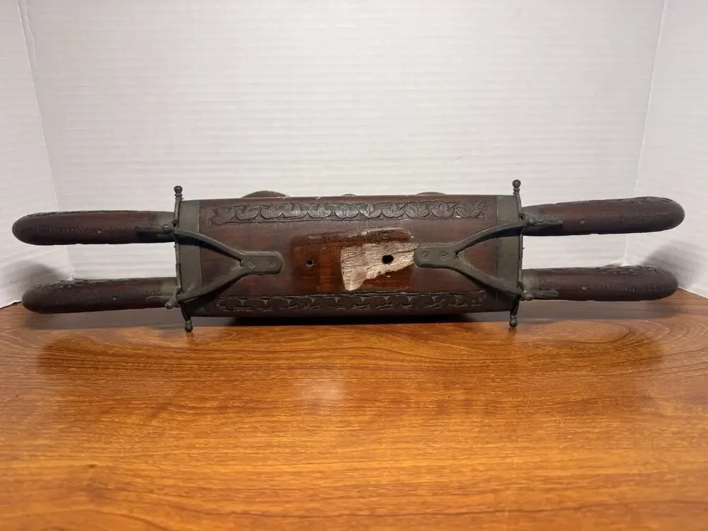 Vintage Hand Carved Wood Carving Knife Fork Knives Locking Holder 4 Piece Set